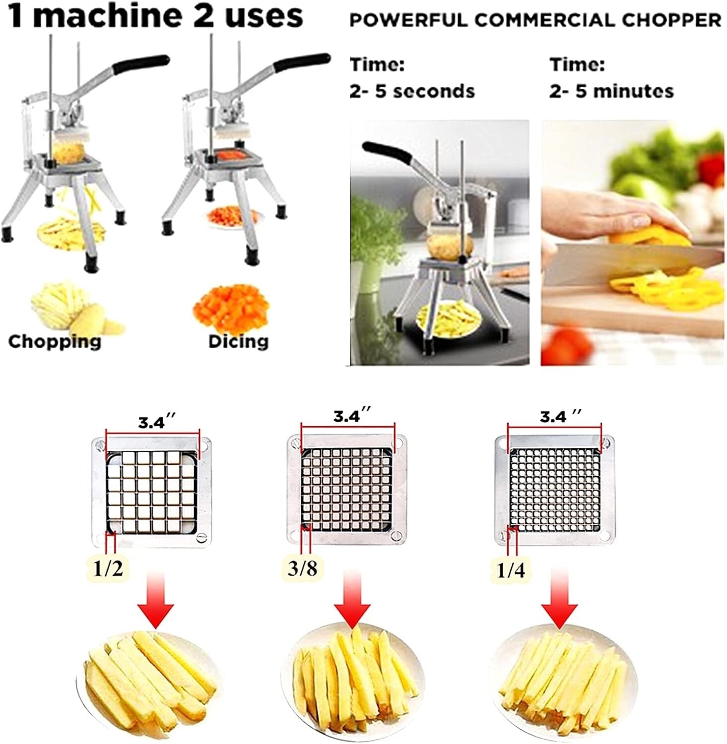 Heavy-Duty Stainless Steel Vegetable Dicer with Push Handle & Easy Clean Design