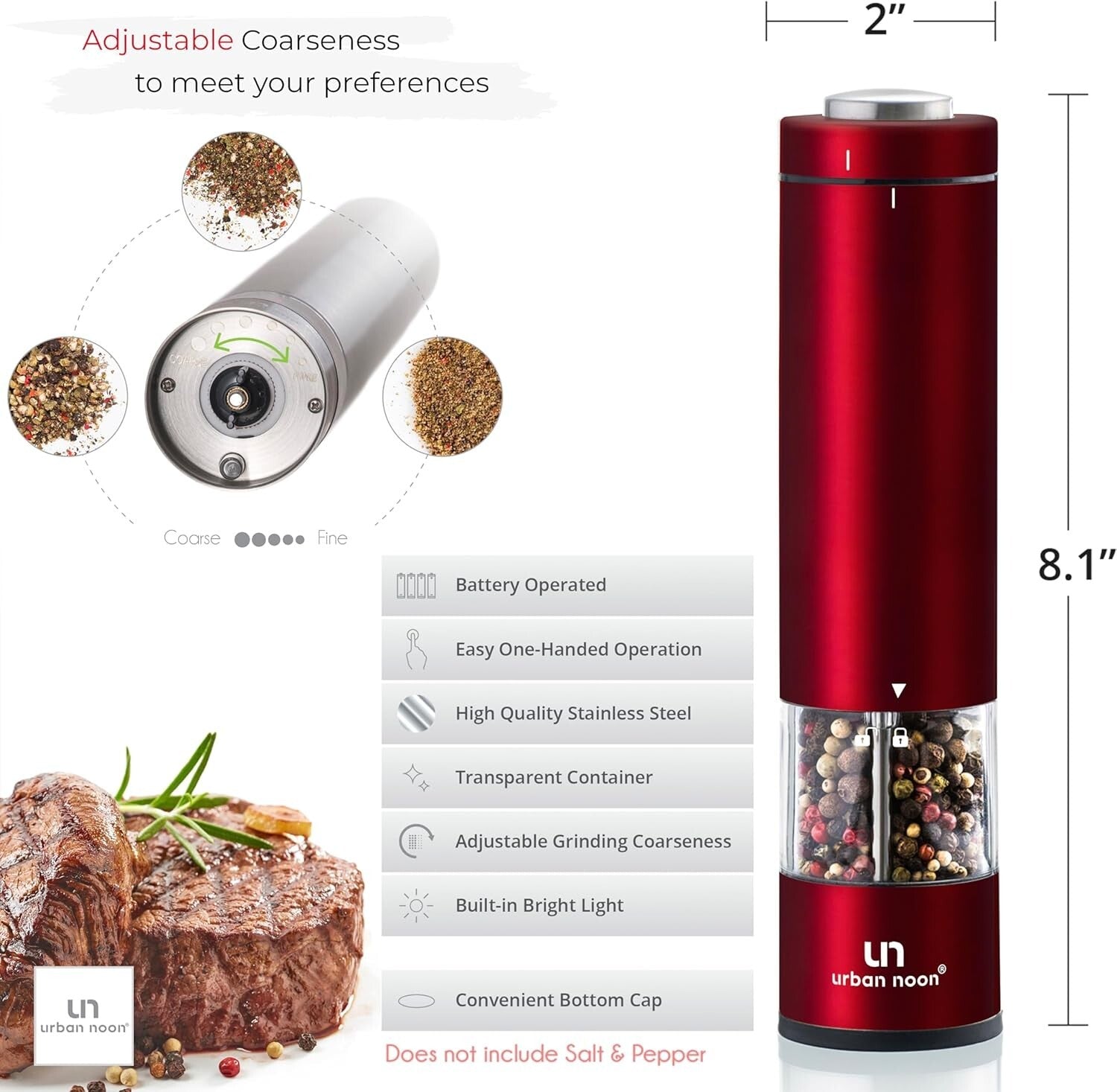 Chic Salt and Pepper Grinder Set with LED & Ceramic Core - Perfect Kitchen Gift!