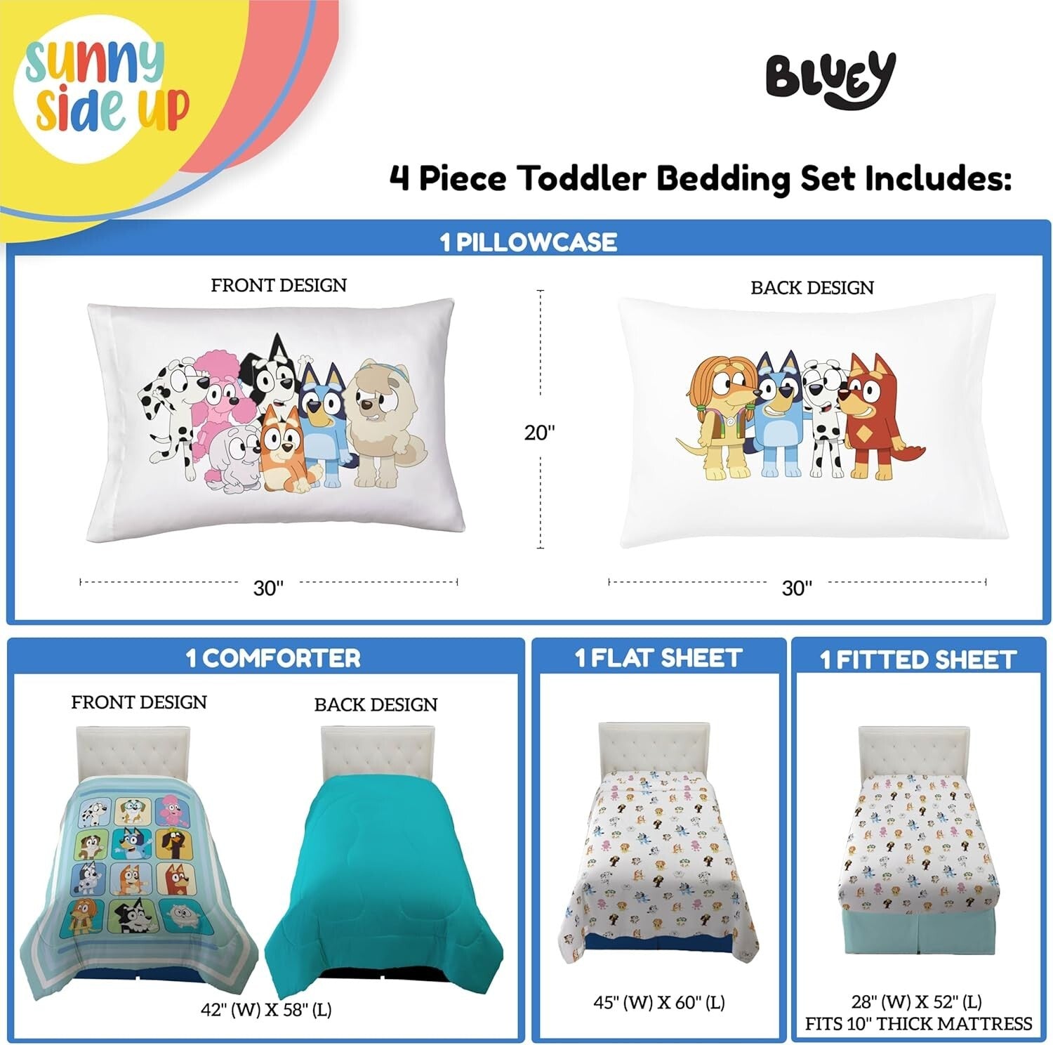 Bluey & Friends 4-Piece Toddler Bedding Set – Soft Microfiber Dream Collection
