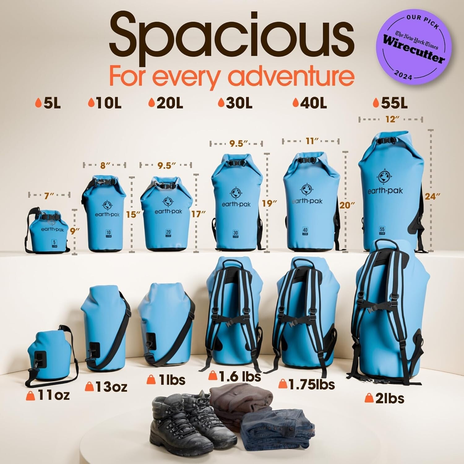 40L Waterproof Dry Bag Backpack with Phone Case - Light Blue Adventure Ready