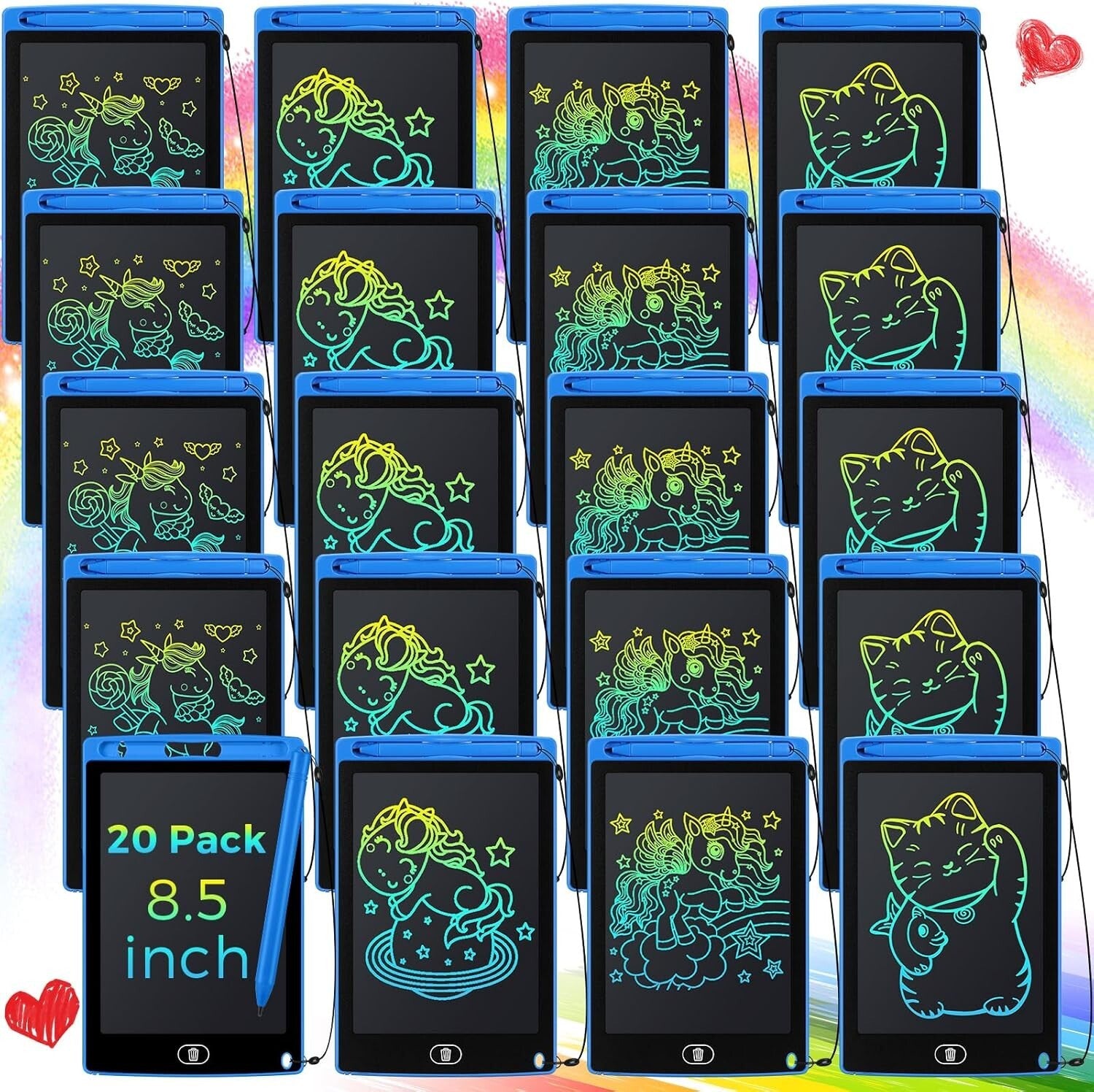 Educational 20 Pack LCD Writing Boards - 8.5-Inch Portable Doodle Pads for Kids