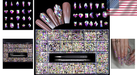 2000 Crystal AB Flatback Rhinestones Set: 20 Styles for DIY Art & Nail Decor