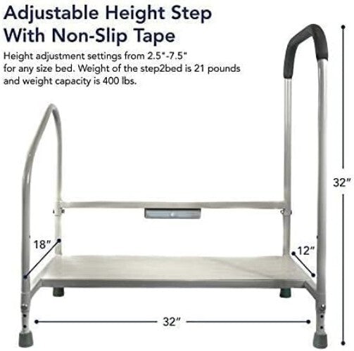 Stainless Steel Bed Step Stool & Rails with Motion LED Light for Fall Prevention