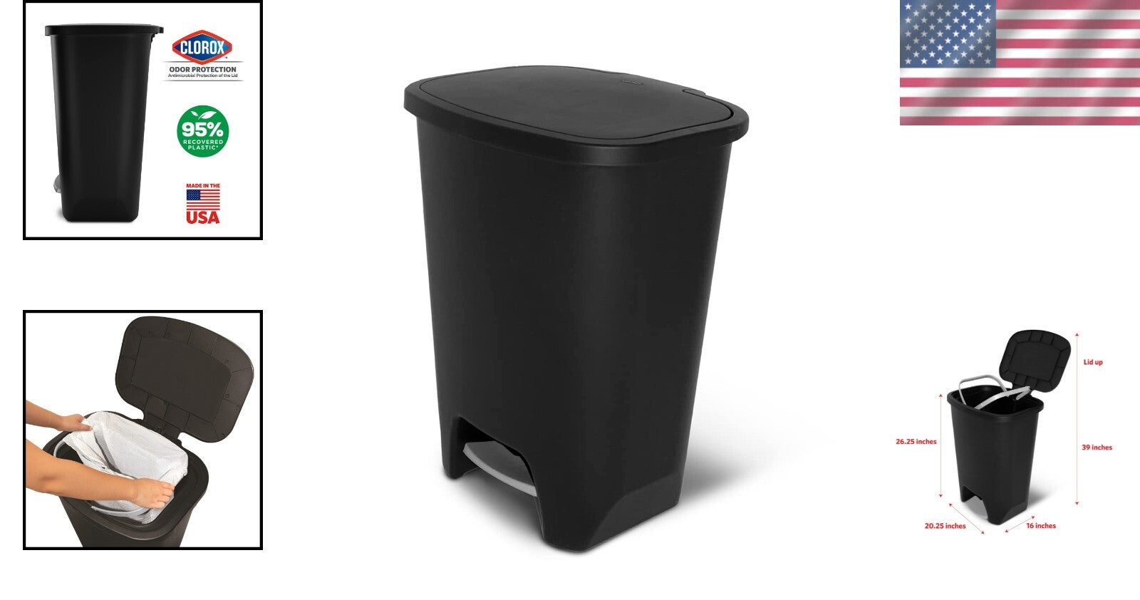 Elegant 20-Gallon Trash Can with Clorox Odor Protection - Hands-Free Operation