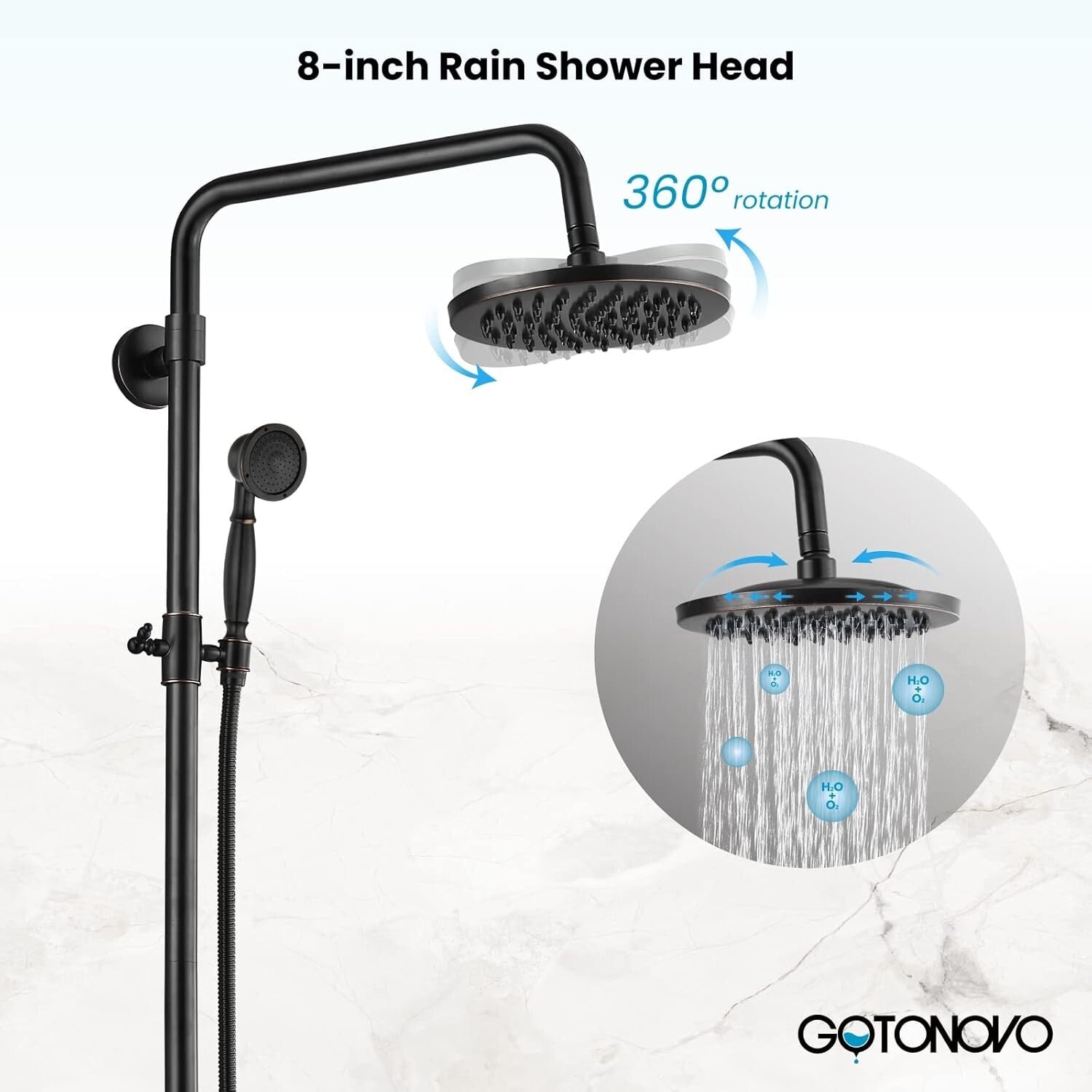Dual Function Oil Rubbed Bronze Shower Faucet: 8-Inch Rainfall & Handheld Design
