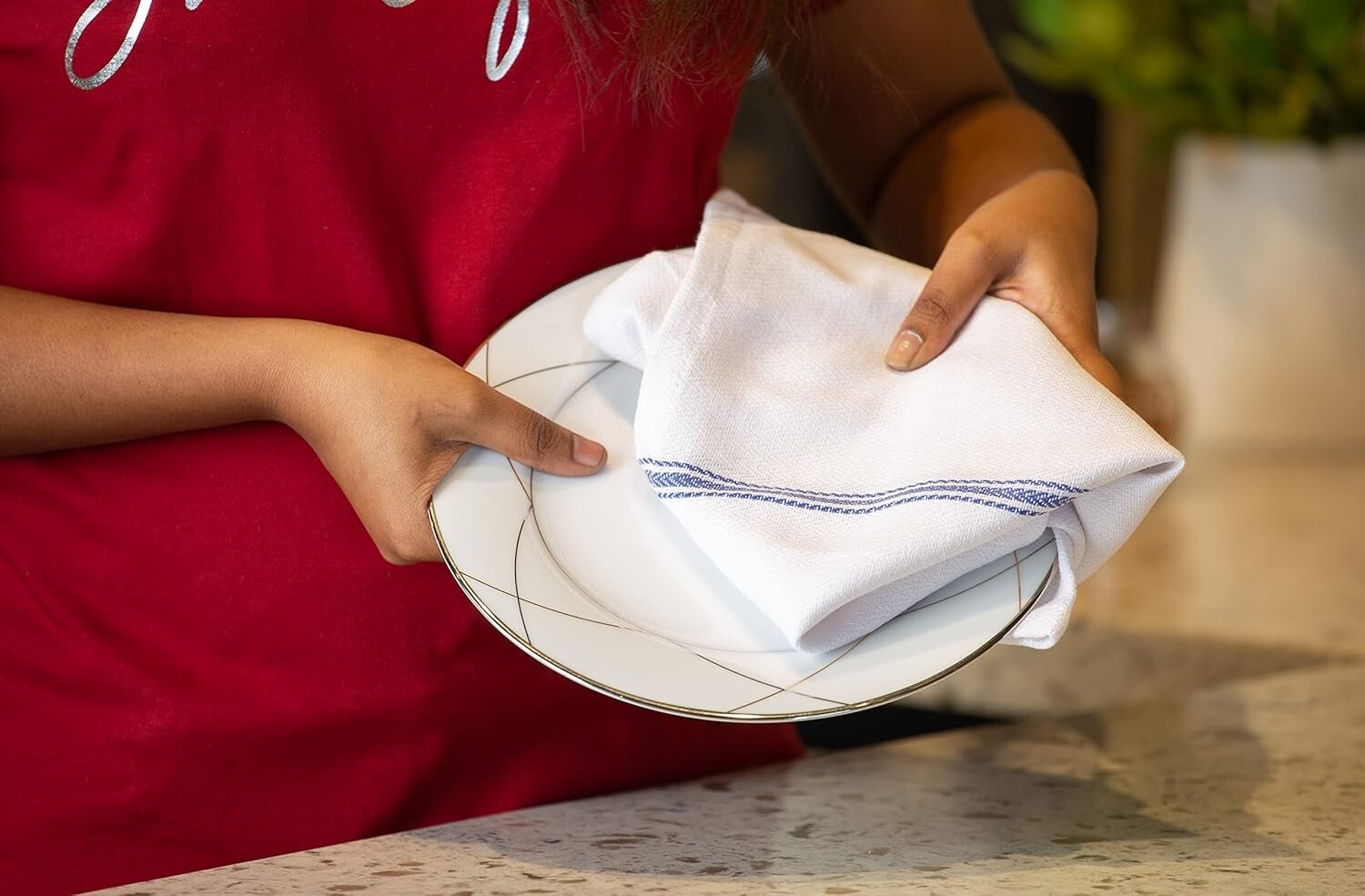 48-Pack Blue Stripe Kitchen Towels - Super Absorbent 100% Cotton Dish Cloths