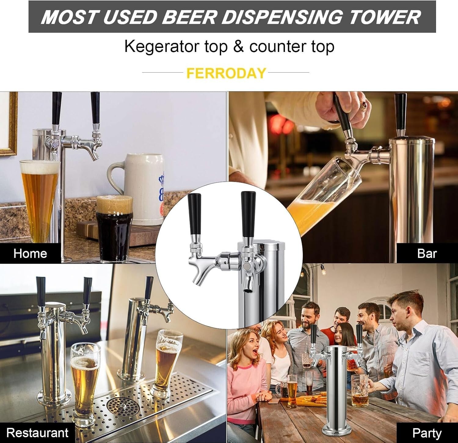 Elegant Beer Dispenser Tower with Brass Faucets - Perfect for Entertaining