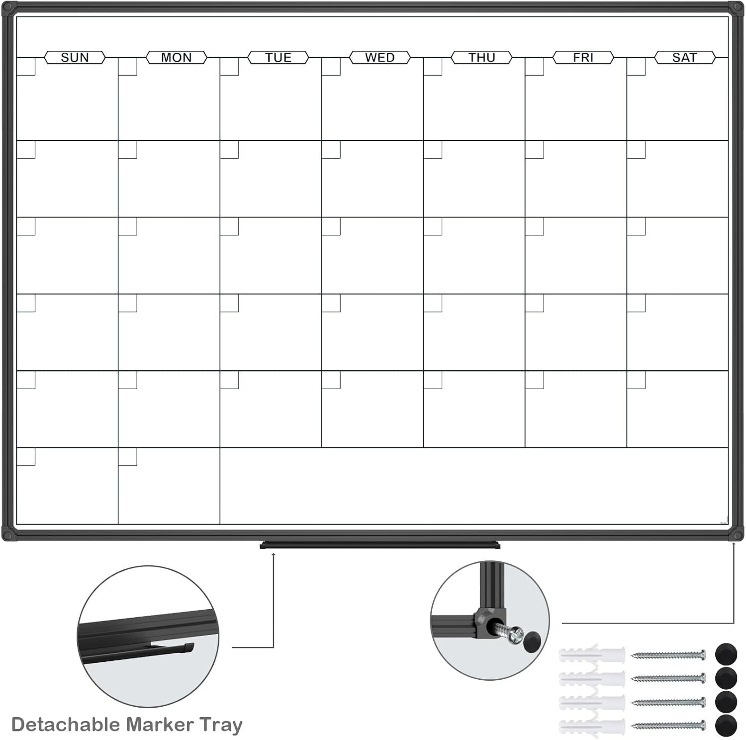 Large 48X36 Magnetic Whiteboard Calendar - Scratch-Resistant for Office & Home