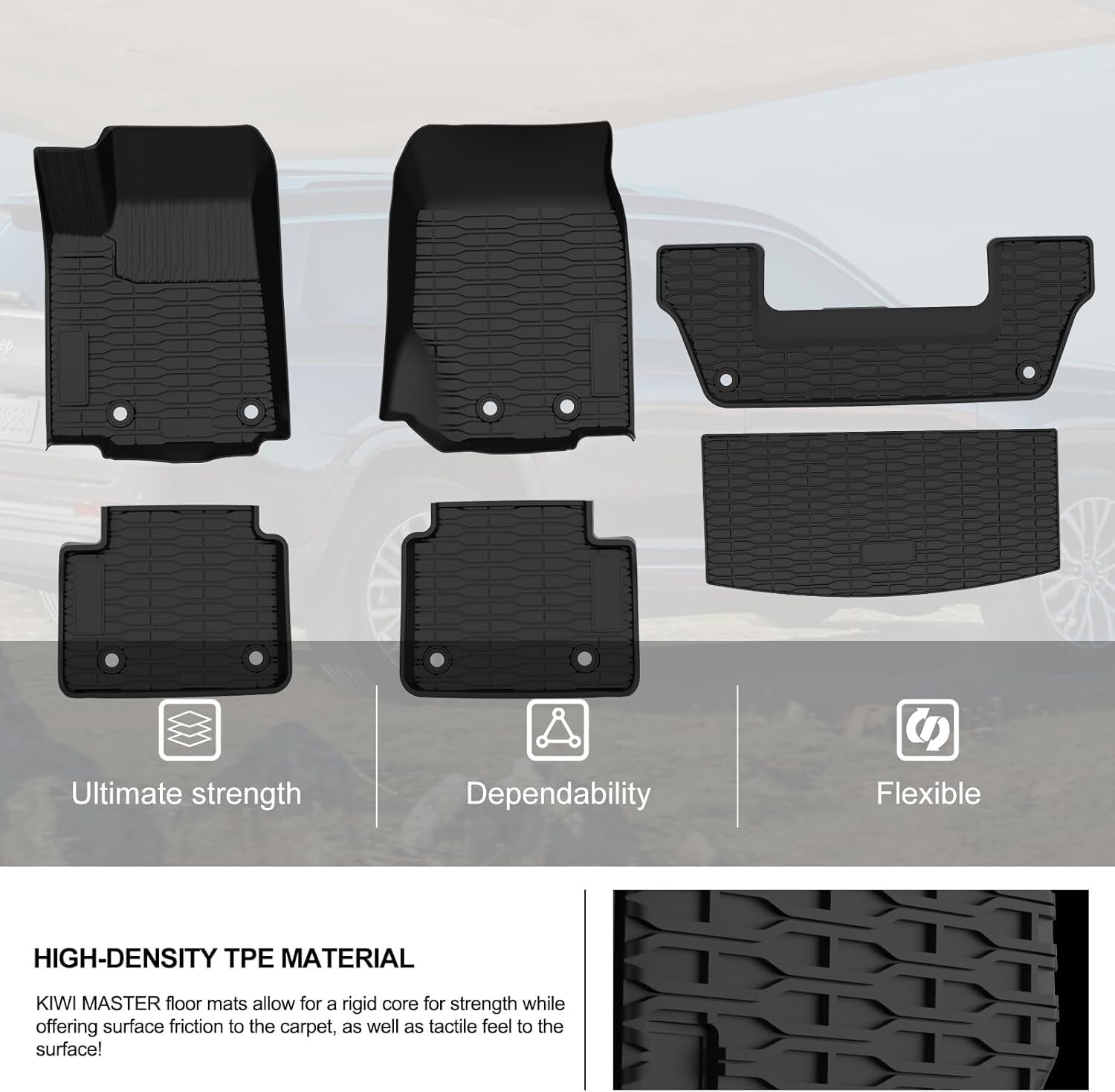 Easy Clean Custom Fit All Weather Trunk & Floor Mats for Jeep Grand Cherokee L