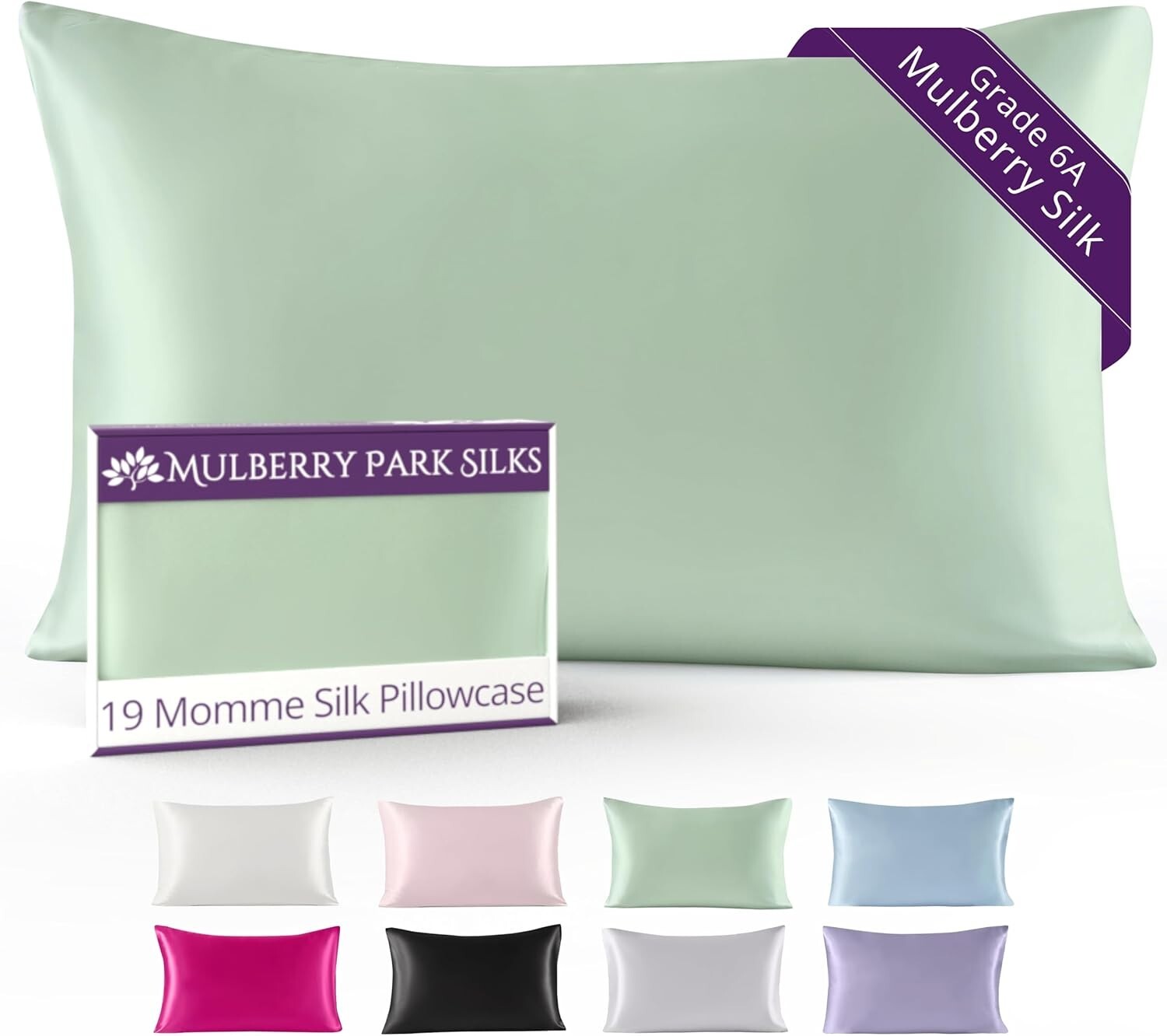 Mulberry Park 19 Momme Silk Pillowcase - Green Standard Size with Deep Closure