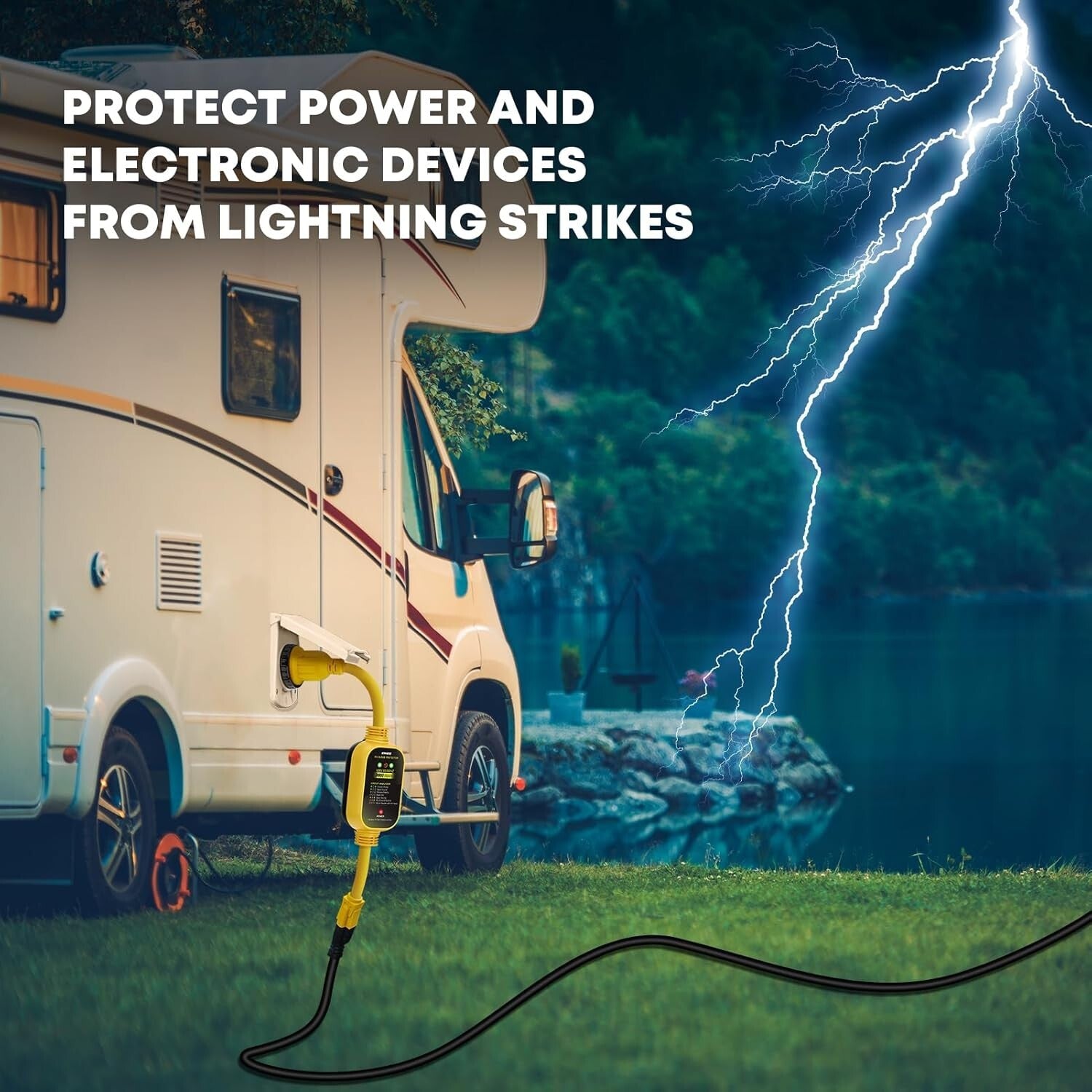 Surge Protected 30 Amp to 110V RV Power Adapter with Twist Lock & LED Indicators