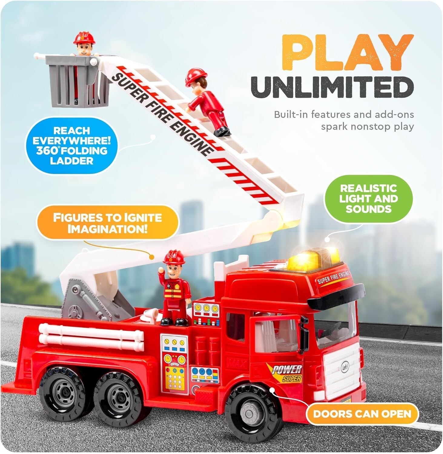 Durable Fire Truck with Lights, Sounds & Bonus Card Game - Perfect Gift for Kids