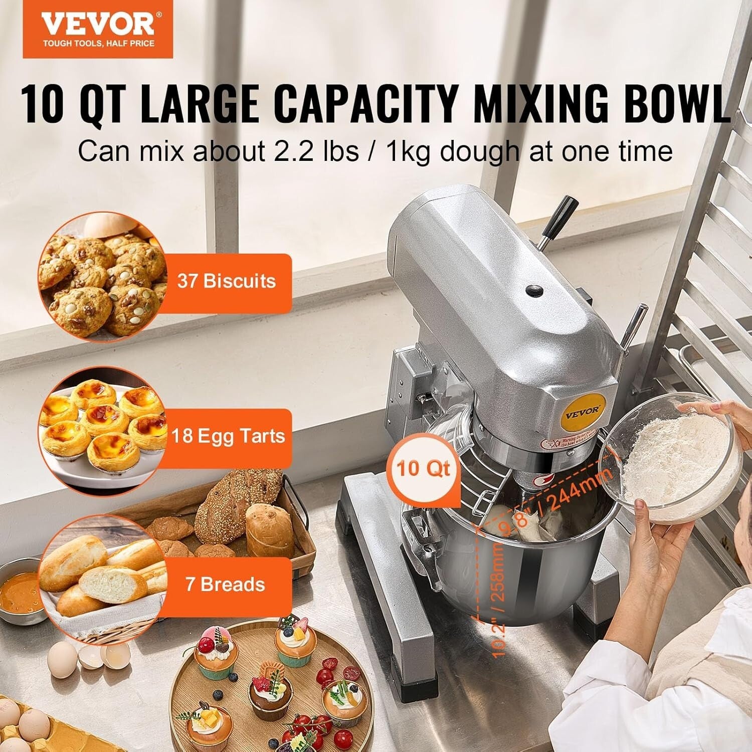 Professional 10Qt Mixer with 3 Adjustable Speeds - Ideal for Commercial Kitchens