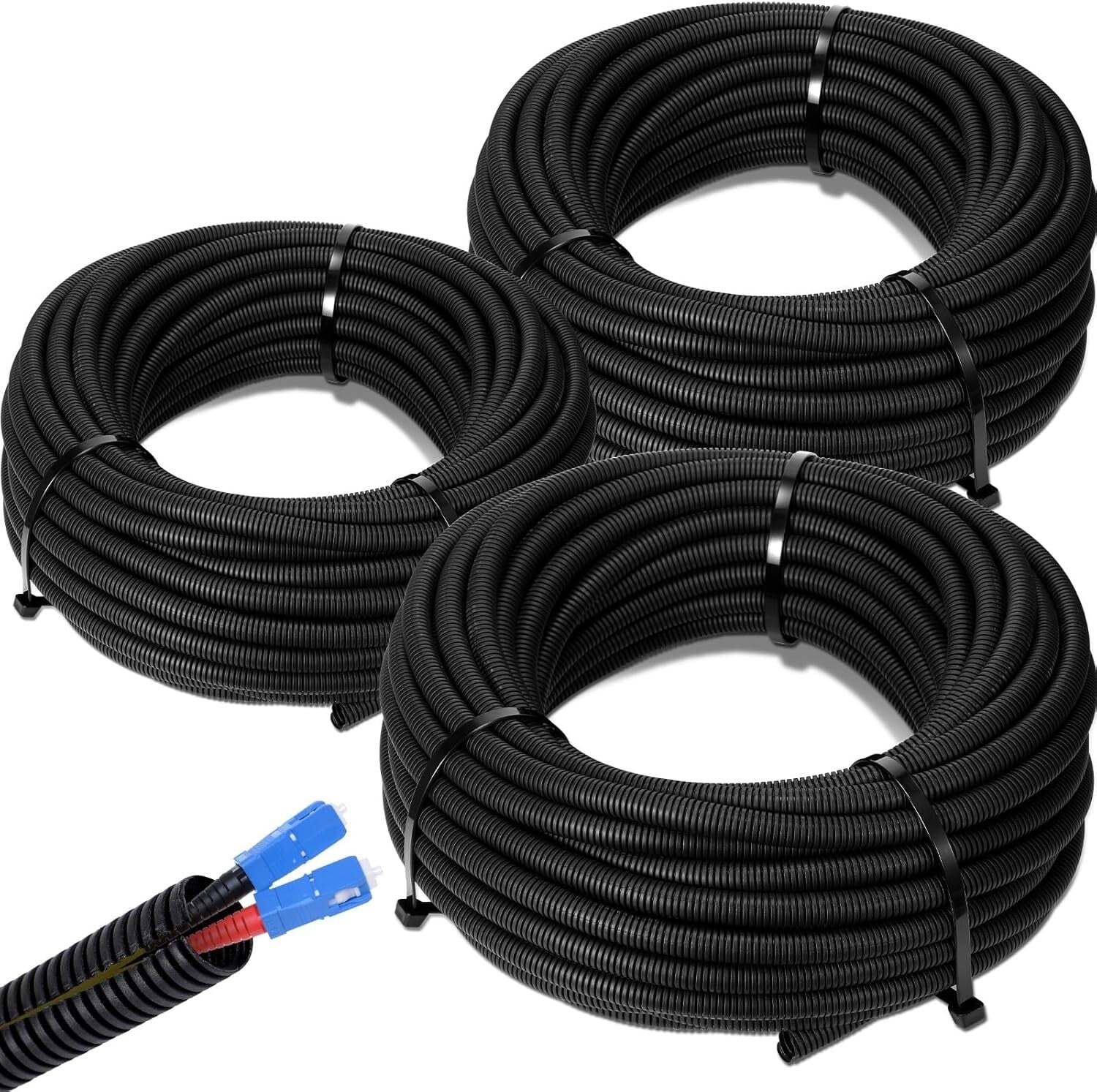 Flexible Black Split Cable Sleeves - 1/4, 1/2, 3/8 x 150 Ft for Wire Management