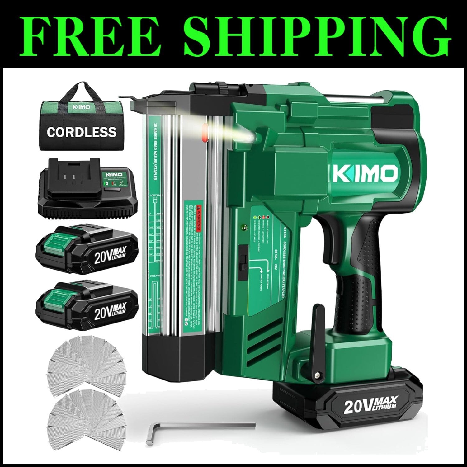 Versatile KIMO 18 Gauge Nail Gun - Adjustable Depth & 180 Nails/min Performance