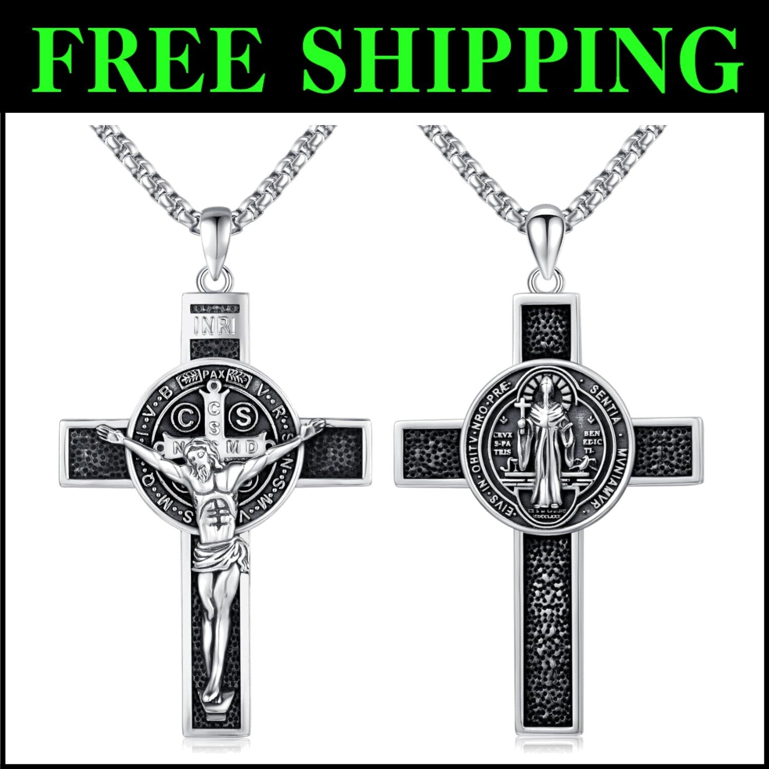 925 Sterling Silver St. Benedict Crucifix Necklace - Meaningful Catholic Gift