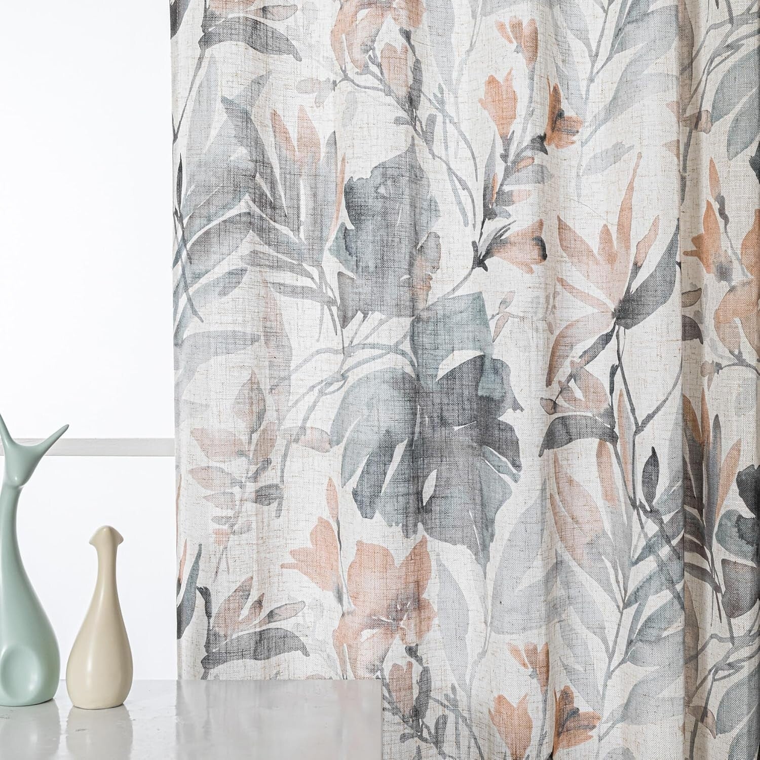 Soft Linen Blend Floral Curtains - 84 Inch Pinch Pleat for Dining & Living Rooms