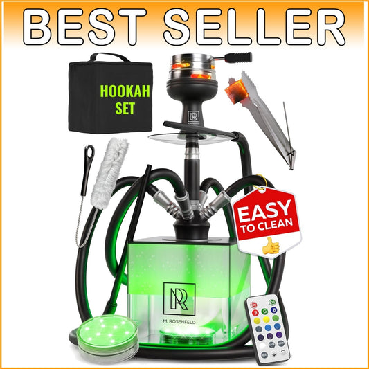 Big 4 Hose Hookah Set with Remote LED and Cleaning Accessories - Durable Design