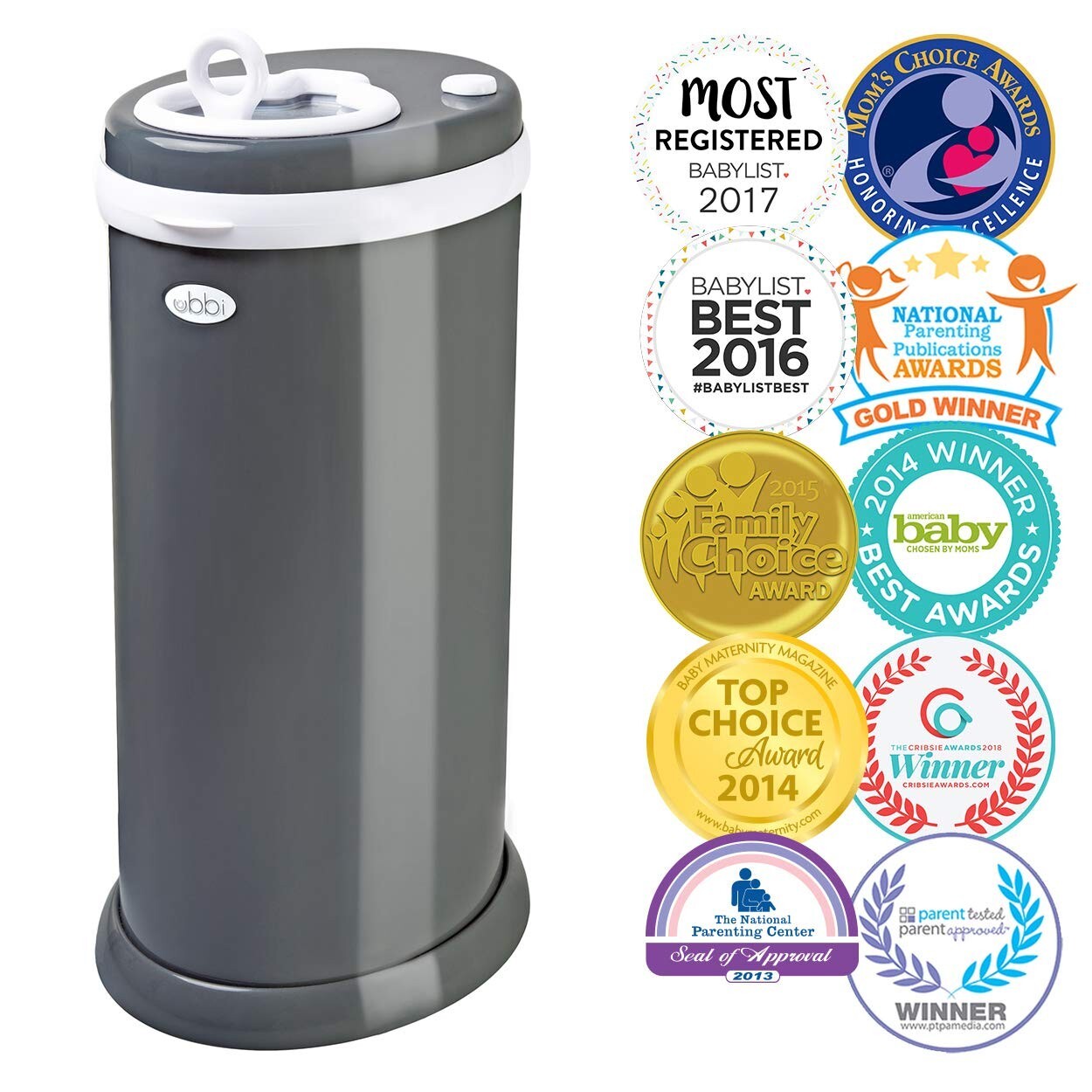 Award-Winning Slate Steel Diaper Pail - Odor Locking & No Special Bags Needed
