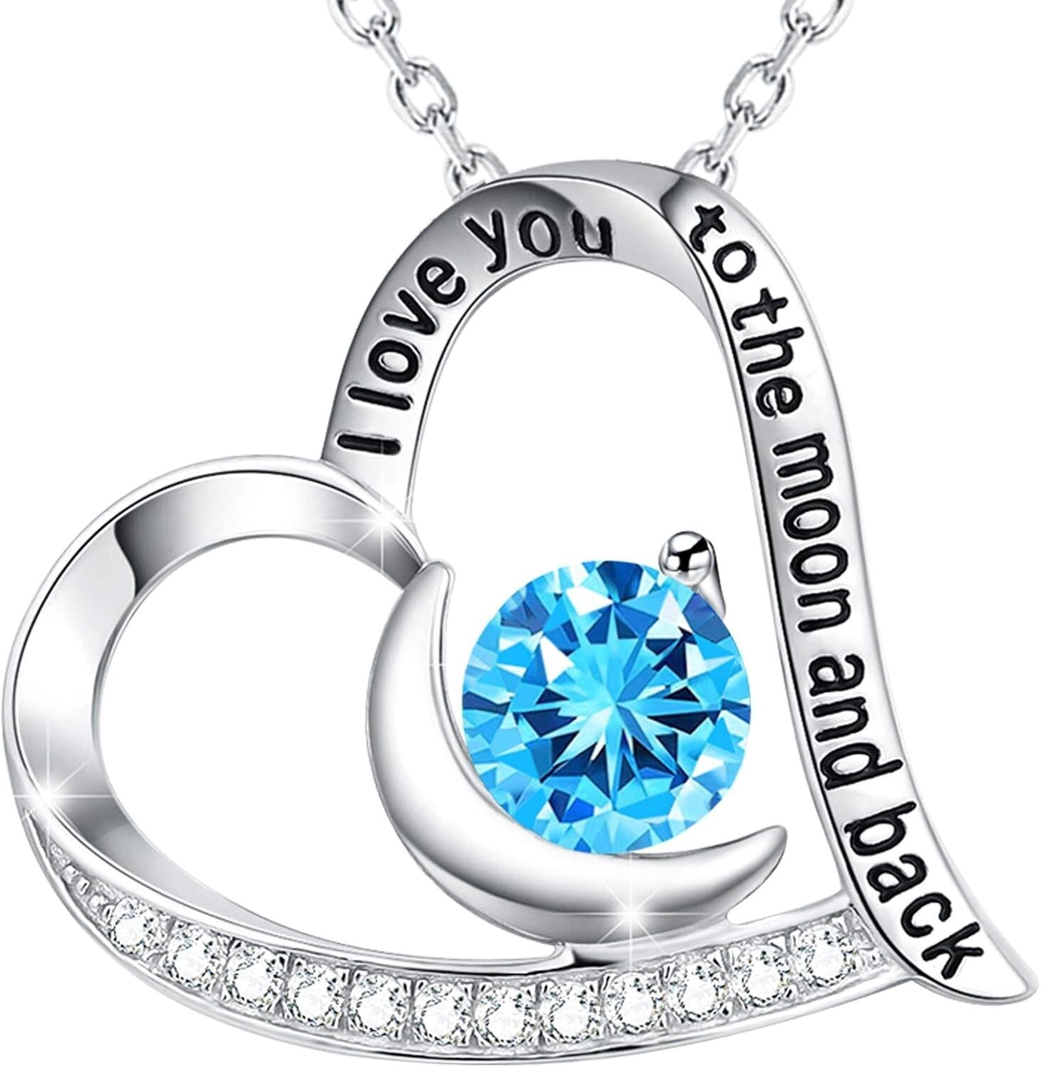 Adjustable Love Heart Necklace with Blue Aquamarine Birthstone - Special Gift