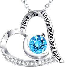 Load image into Gallery viewer, Adjustable Love Heart Necklace with Blue Aquamarine Birthstone - Special Gift