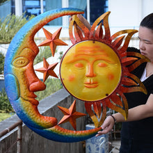 Load image into Gallery viewer, Vibrant 30" Sun Sculpture with Moon &amp; Stars - Perfect for Garden &amp; Patio