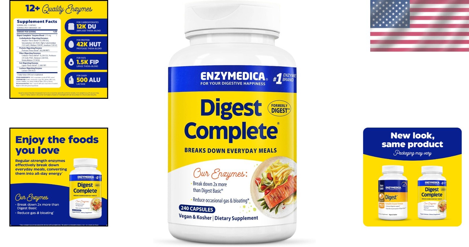 Gentle Digestive Enzymes: 240 Natural Capsules for Bloating Relief and Comfort