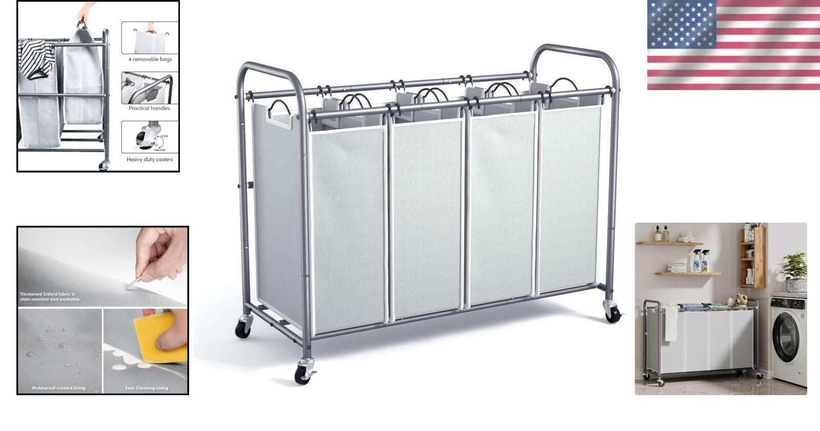Durable Wheeled Laundry Basket Organizer for Sorting Clothes - 172L Capacity