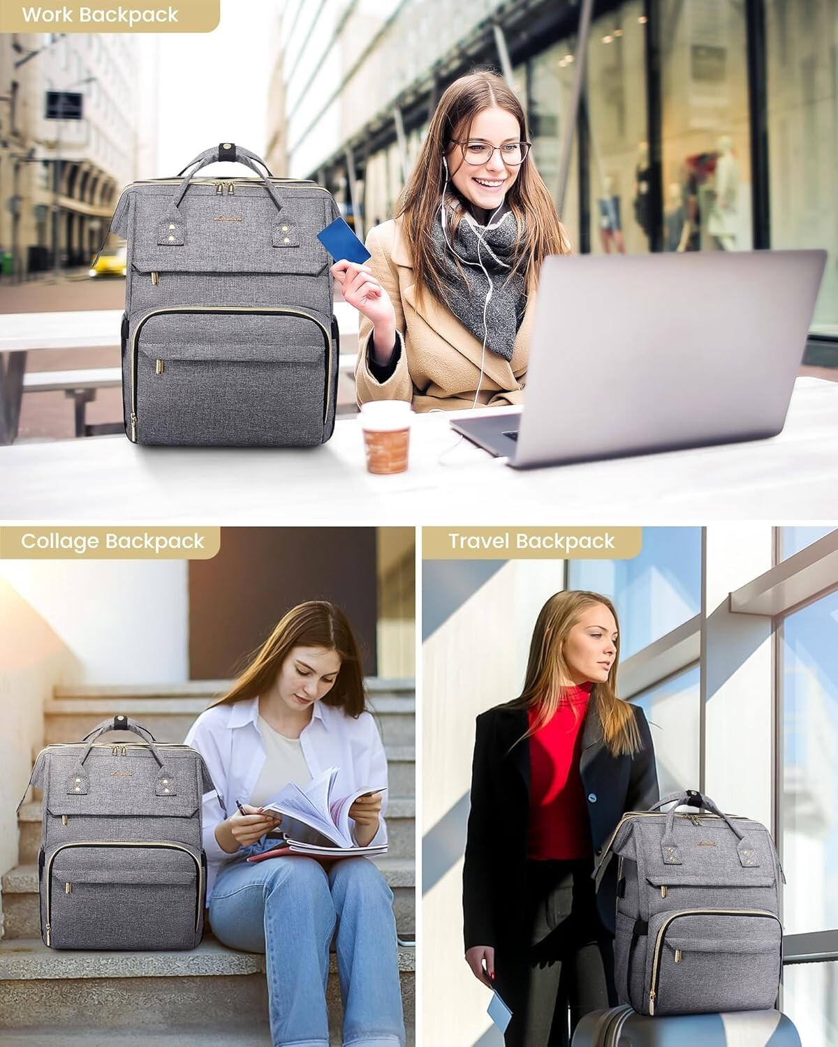 Elegant Water-Resistant Travel Backpack for Women - Laptop Compartment & Charger