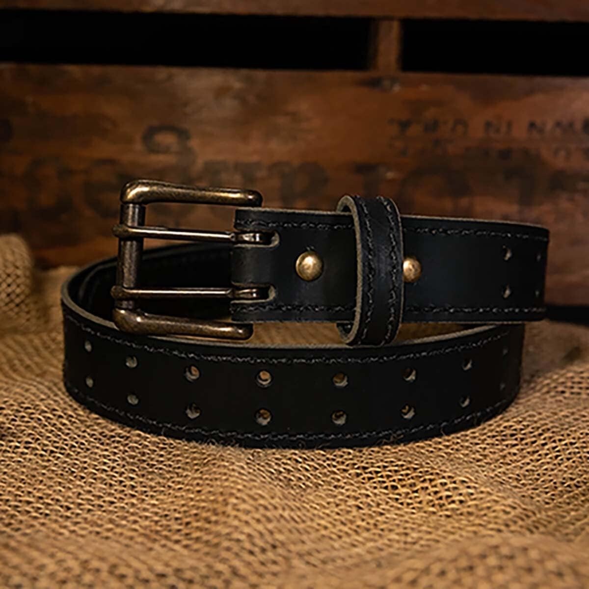 Durable Amish Crafted Leather Belt - Double Prong with Antique Finish 1½"