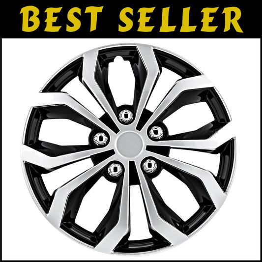 Transform Your Ride with 17-Inch Black & Silver ABS Wheel Covers - Set of 4