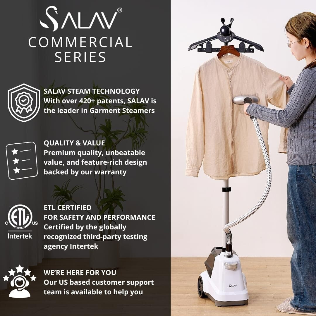 Powerful 1800W Full-Size Garment Steamer with 90 Min Steam & Adjustable Hanger