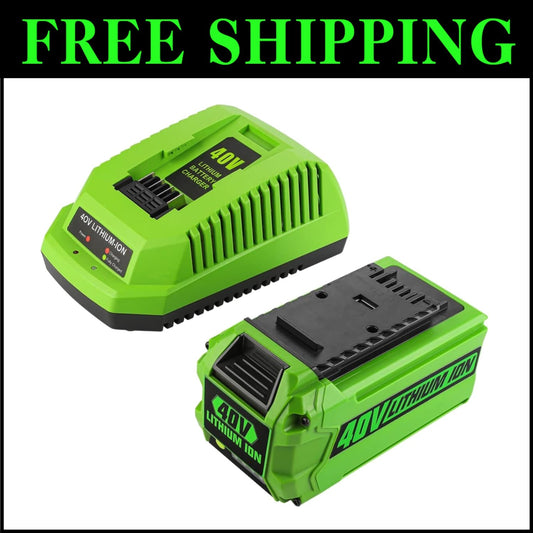 Lightweight Replacement 40V Greenworks Battery with 2A Fast Charger Included