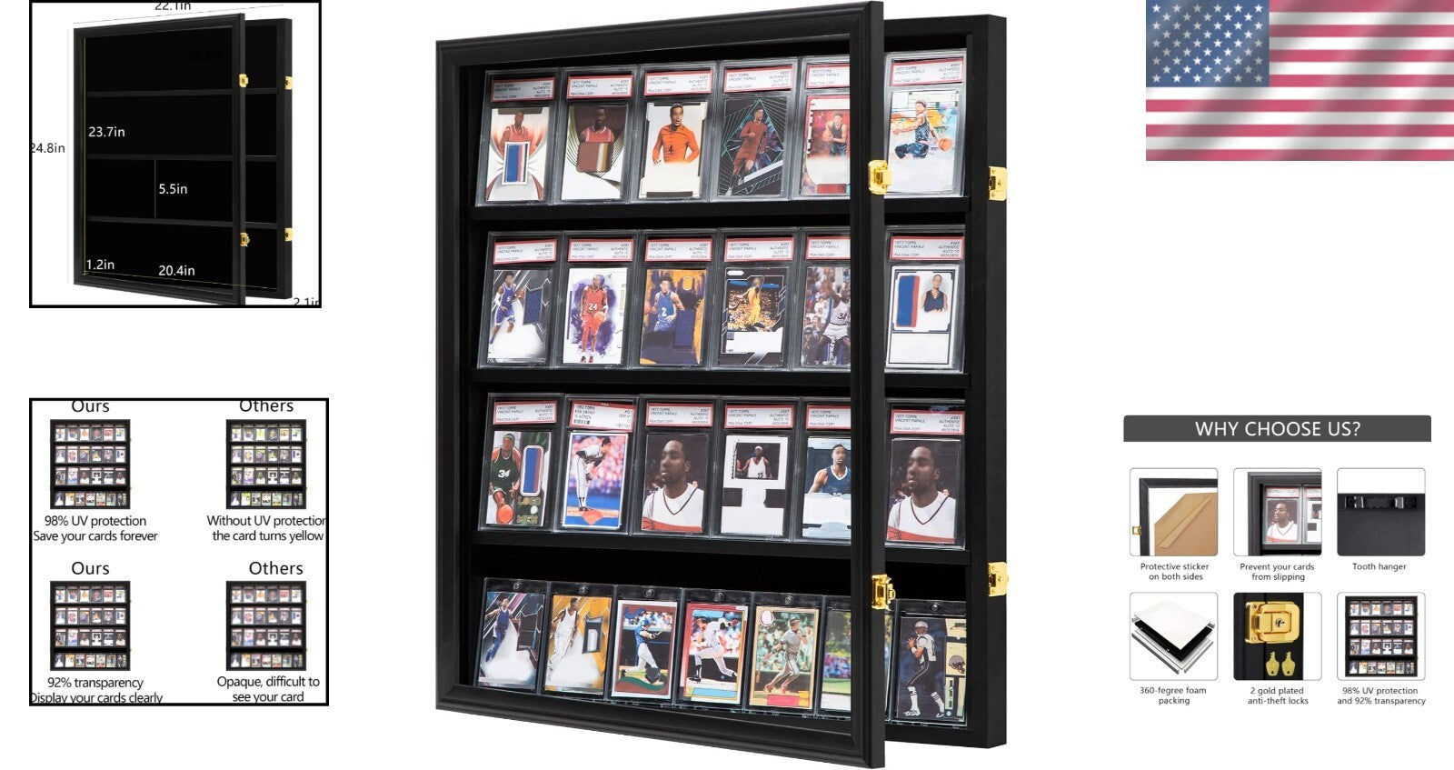 Sturdy Wall-Mounted Sports Card Display Case for Baseball, Football, Basketball