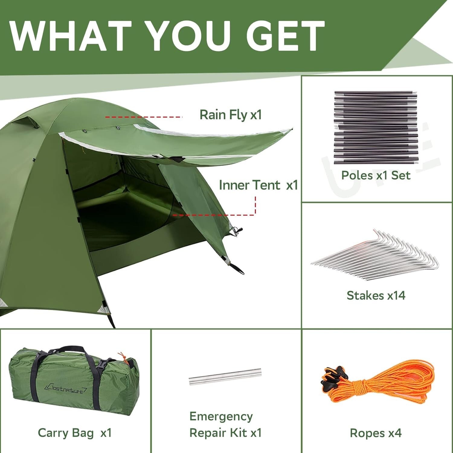 1-Person Lightweight Camping Tent with Quick Setup - Ultralight Waterproof Green