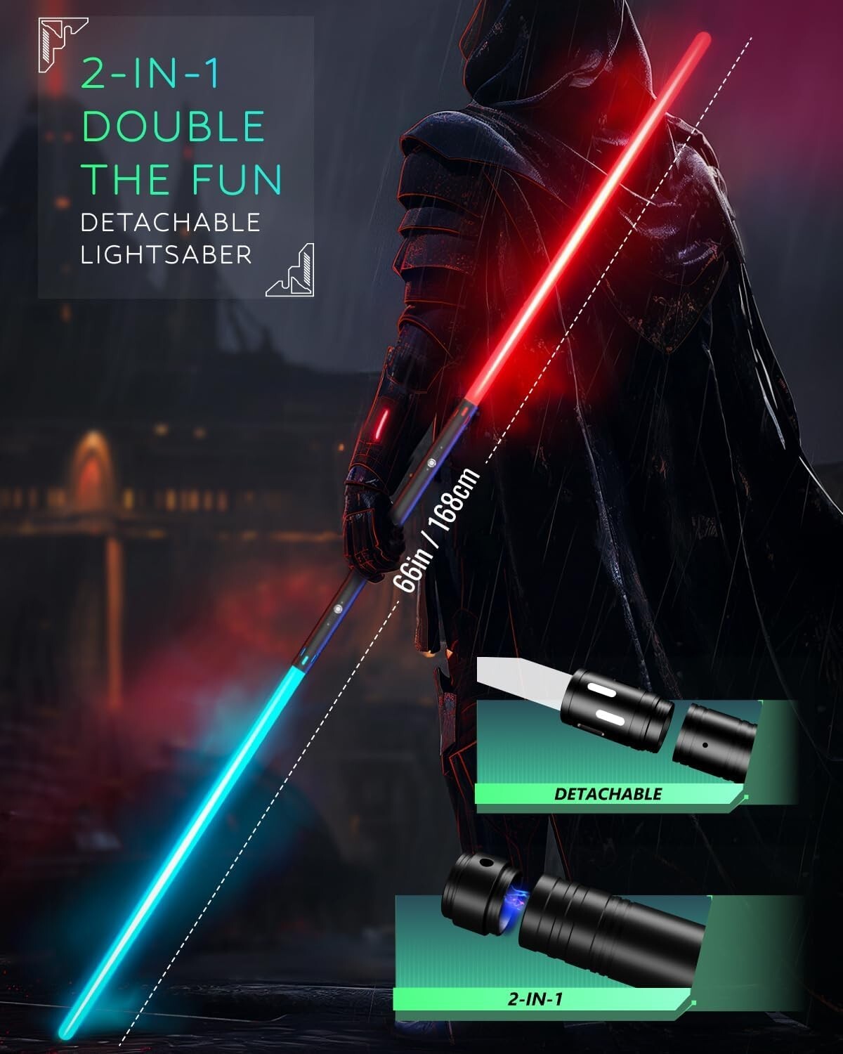 Dueling Lightsaber Toy - 20 Colors & Sounds, Rechargeable for Kids & Adults