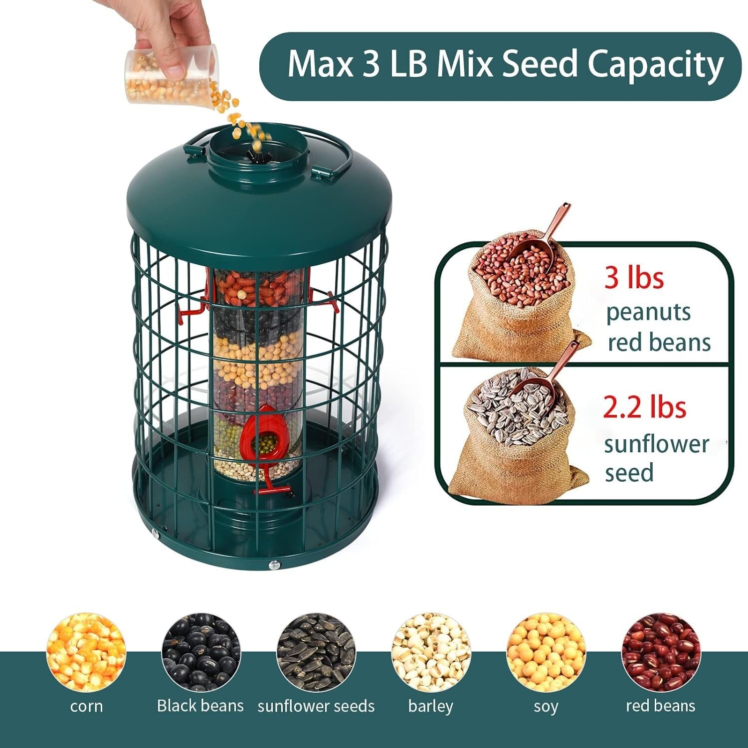 Large Capacity Squirrel-Proof Bird Feeder with Detachable Assembly & Dome Lid