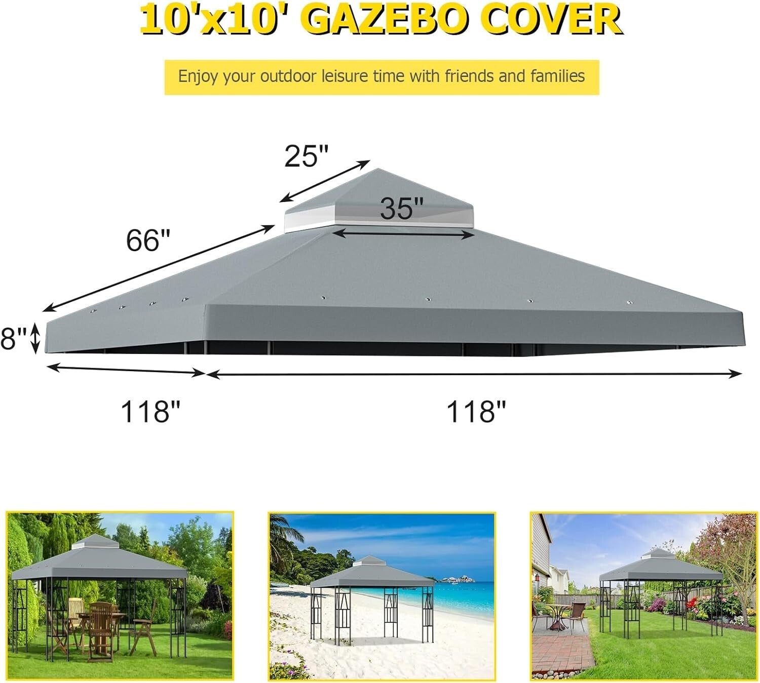 10'x10' Double Tier Gazebo Replacement Canopy Cover - UV Resistant & Waterproof