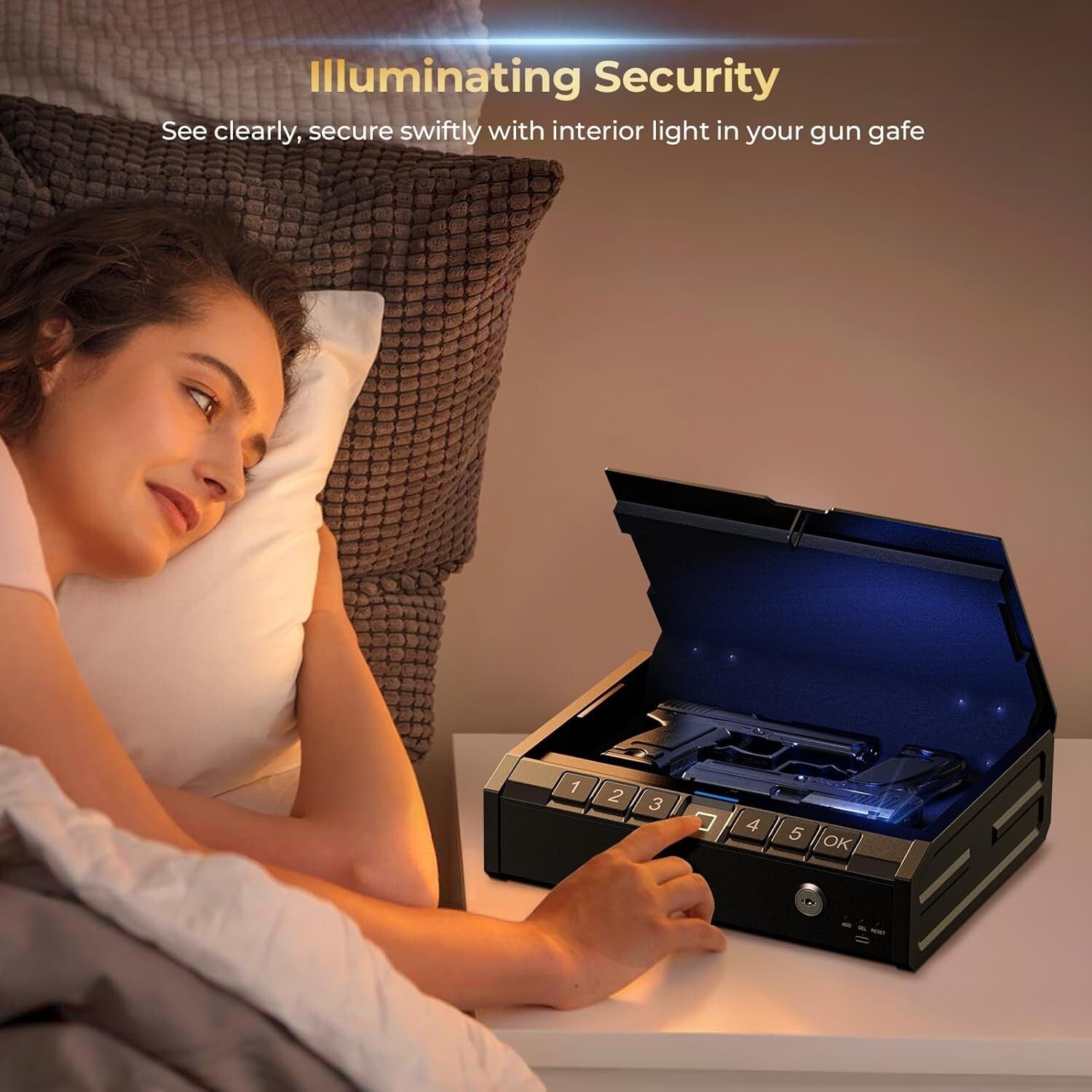 Steel Biometric Gun Lock Box with Emergency Power Supply - Ideal for Home or Car