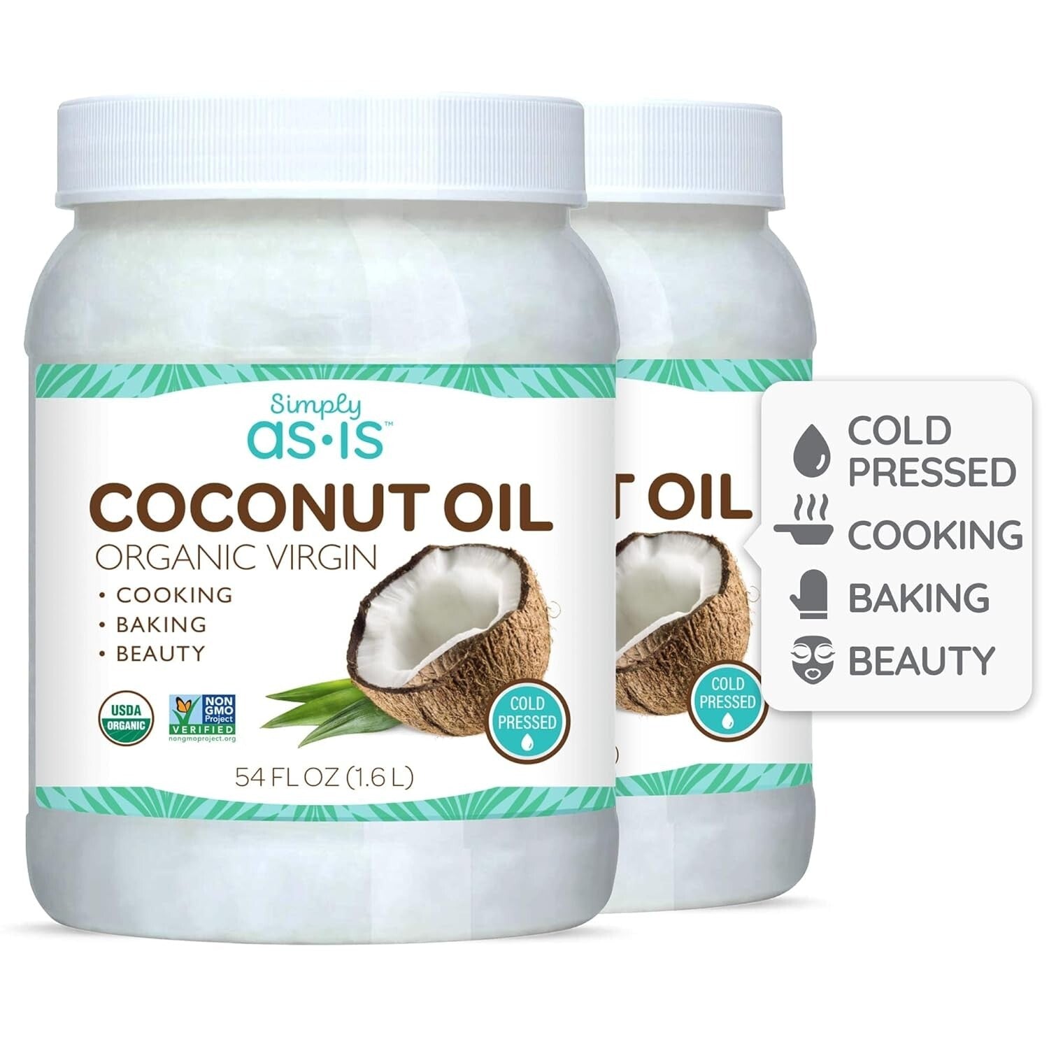 Dual Pack 54 fl oz Organic Virgin Coconut Oil | Cooking & Moisturizing Essential