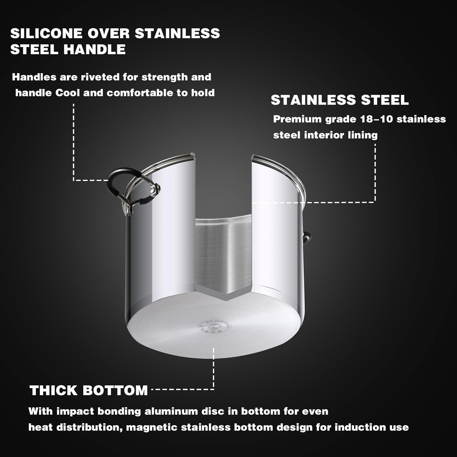 20 Quart Large Capacity Sauce Pot with Stay-Cool Silicone Handles and Steam Vent