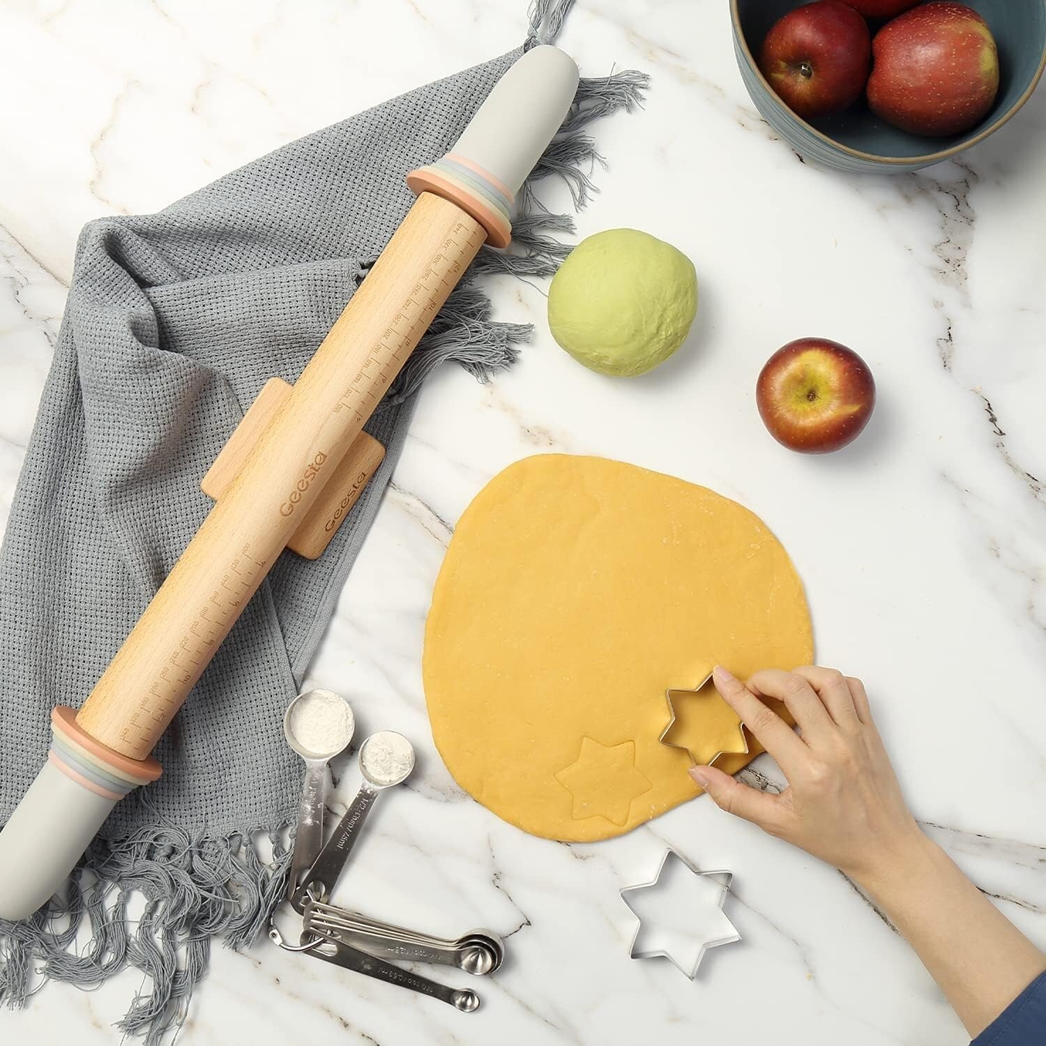 Adjustable Teak Wood Rolling Pin with 5 Rings for Precise Baking & Dough Rolling