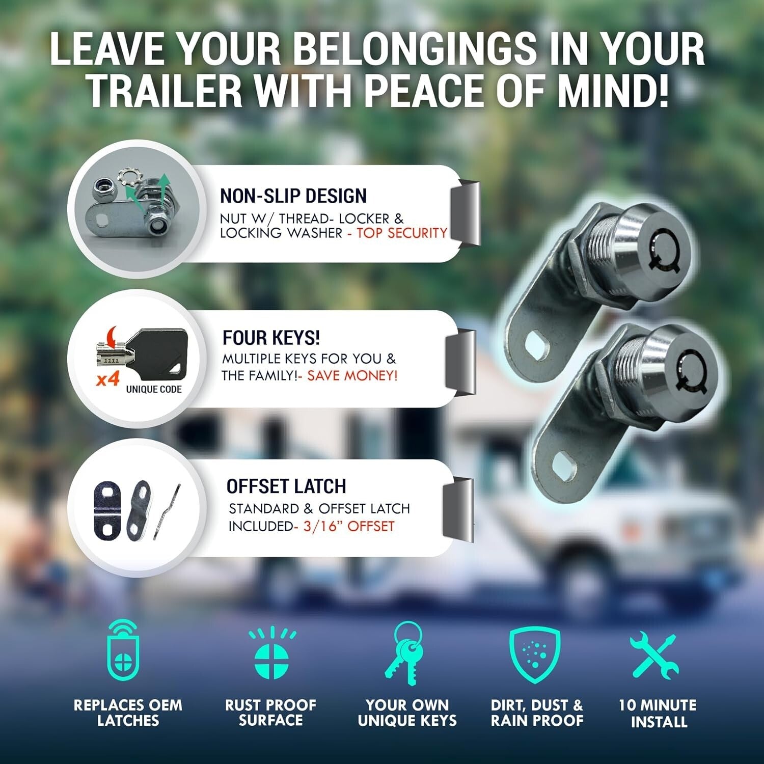 100% Metal RV Storage Locks - 5-Pack Utility Cam Locks with 10 Keys