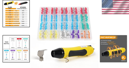 Complete 400PCS Solder Connectors Kit with Heat Gun - Multi-Color Wire Solutions