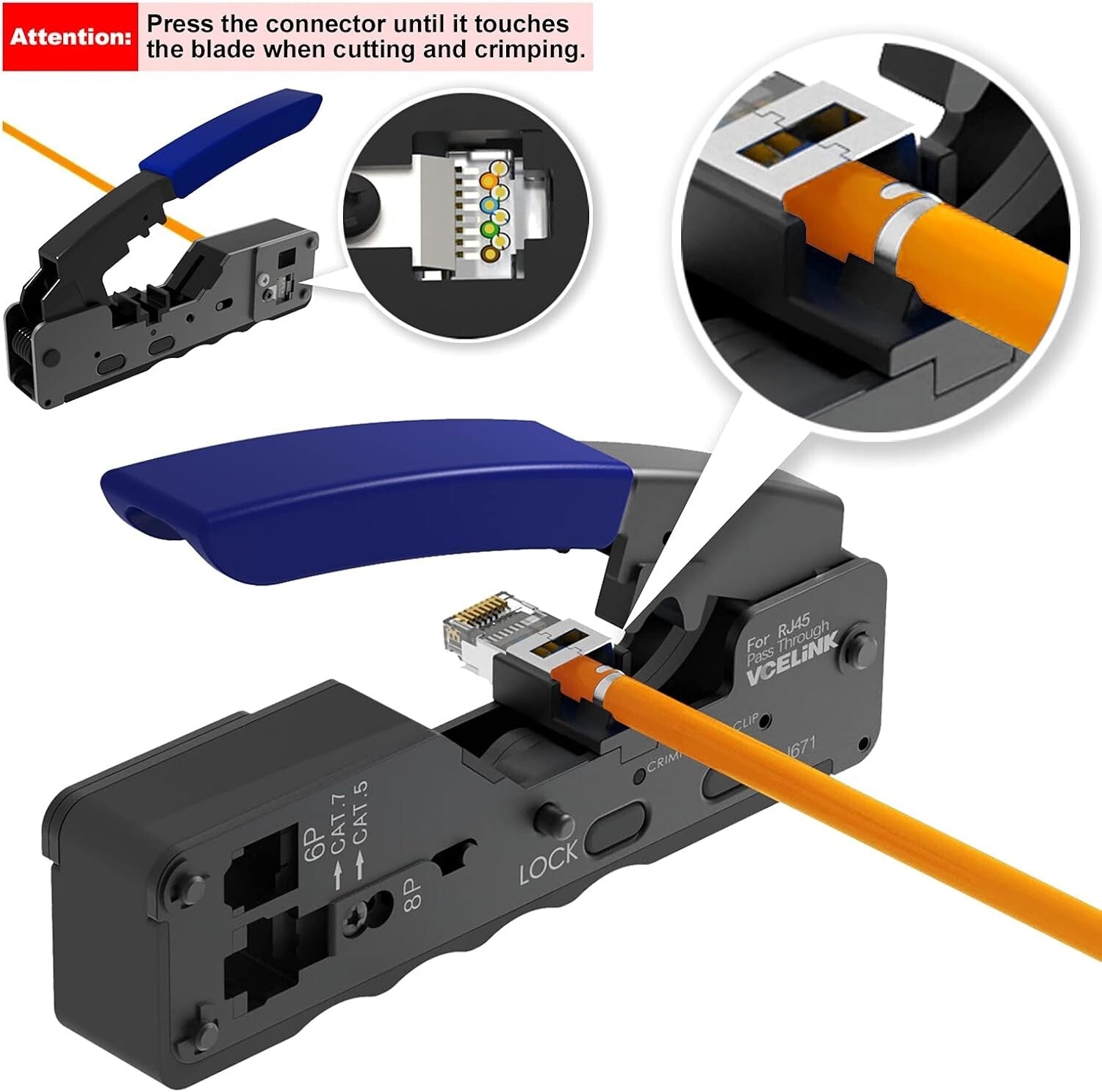 Ergonomic Network Crimper Set with 20 Pass-Thru Connectors for Homes & Offices
