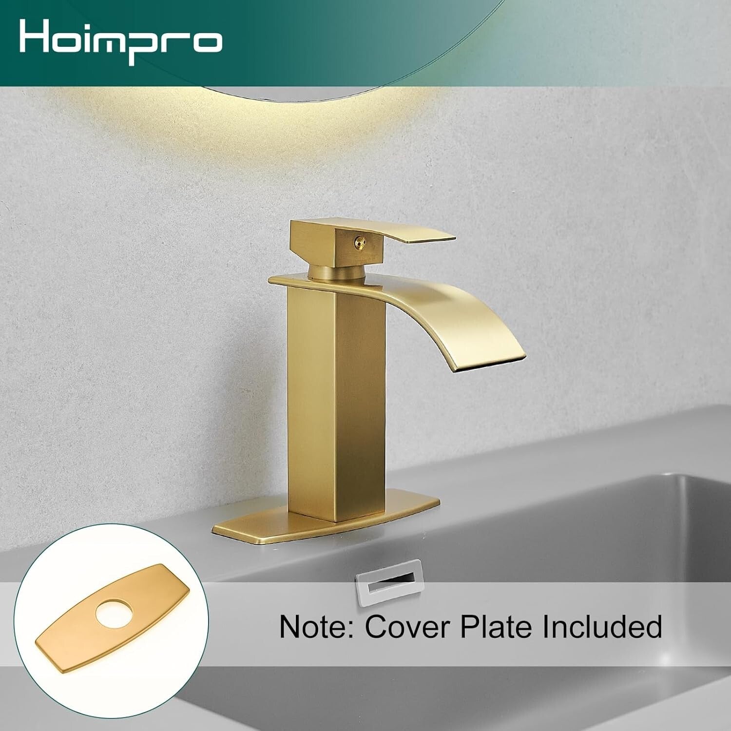 Durable Brushed Gold Waterfall Sink Faucet with Drain - Modern Design Excellence