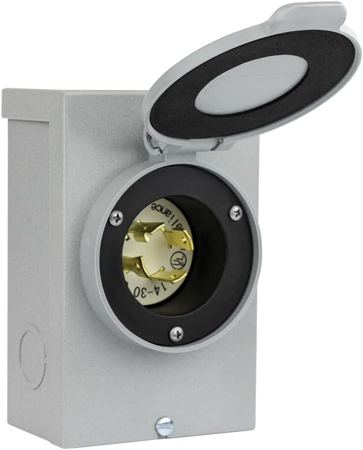 Weather-Resistant 30-Amp Power Inlet Box - 7,500 Watt Generator Compatibility
