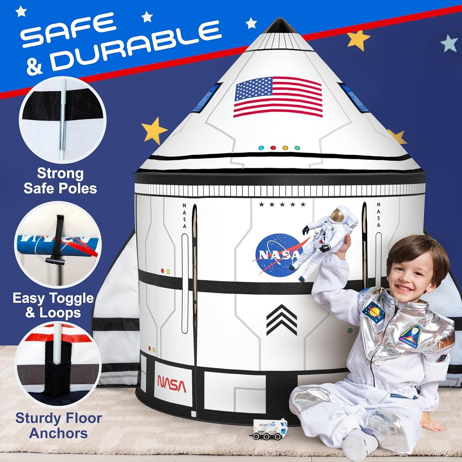 Deluxe Space Explorer Tent - LED Lights, Sounds & 3 Space Toys for Imagination