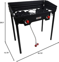 Load image into Gallery viewer, High-Pressure Propane Double Burner Camp Stove with Windscreen &amp; Adjustable PSI