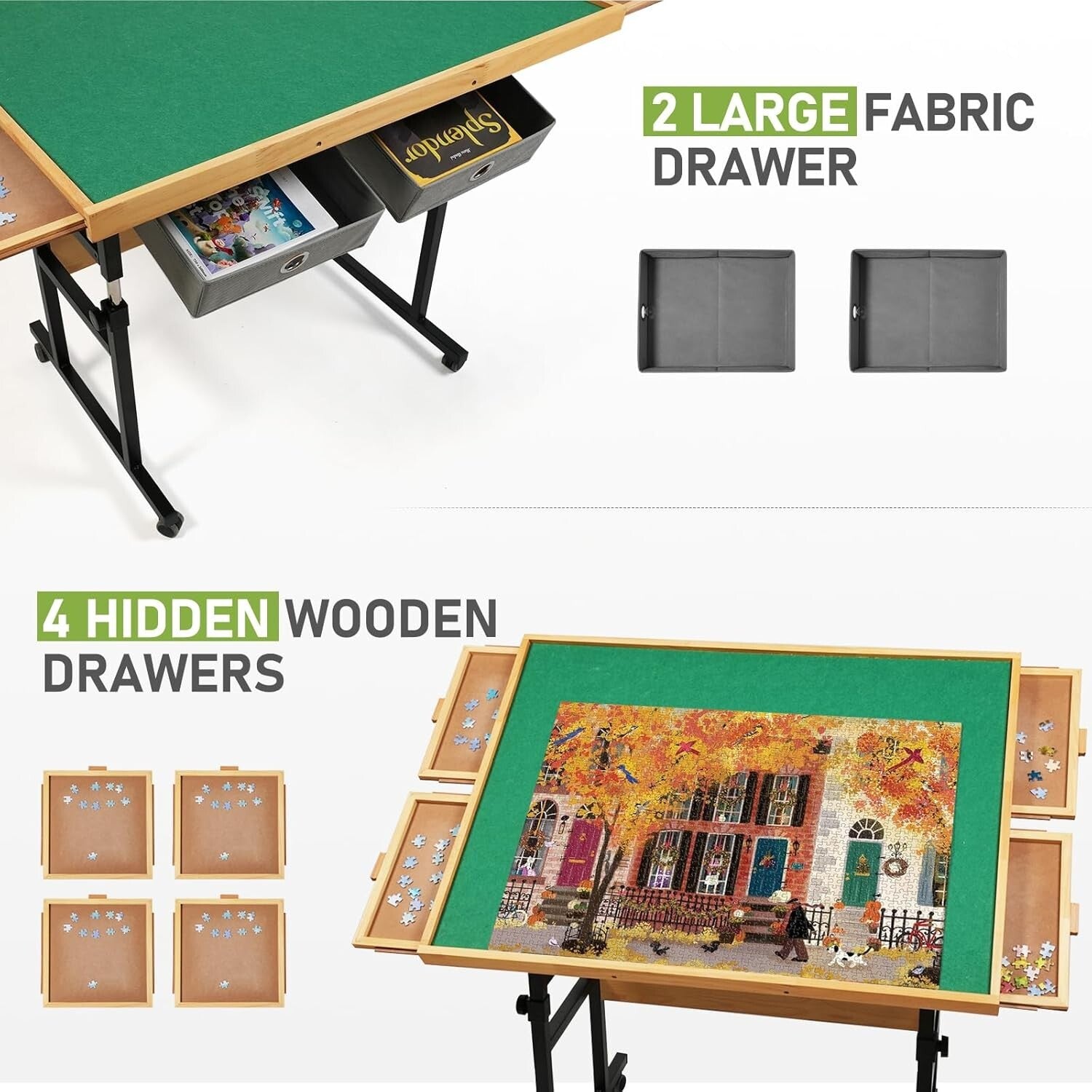 Elegant Puzzle Table for Adults - 1500 Pieces, Adjustable Height & Mobile Design